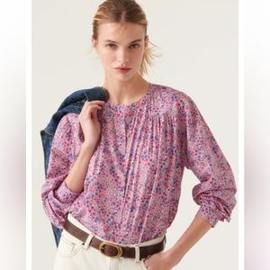 Ba&sh Xala Shirt Floral Printed Blouse In Rose Shirred Blouson Size Small